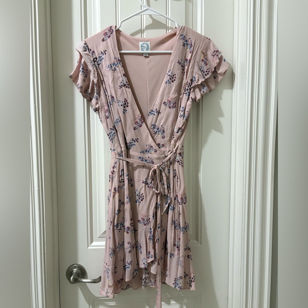 Blue Rain Pink Floral Wrap Dress